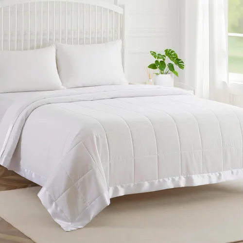 COMFLIVE - Manta con relleno alternativo - Manta acolchada de microfibra tamaño King con borde satinado, mantas de cama para todas las estaciones