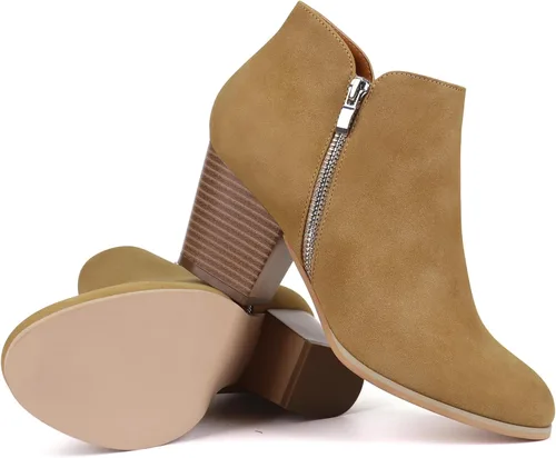 Miniatura 6 de firelli Botas de tobillo para mujer, botas de tacón bajo con punta redonda y cremallera