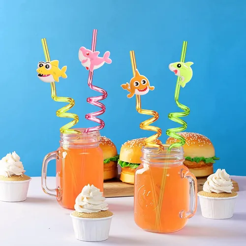 Miniatura 3 de 24 popotes de plástico reutilizables para niños y niñas, bebés, para natación, temática de tiburón océano, suministros de fiesta de cumpleaños