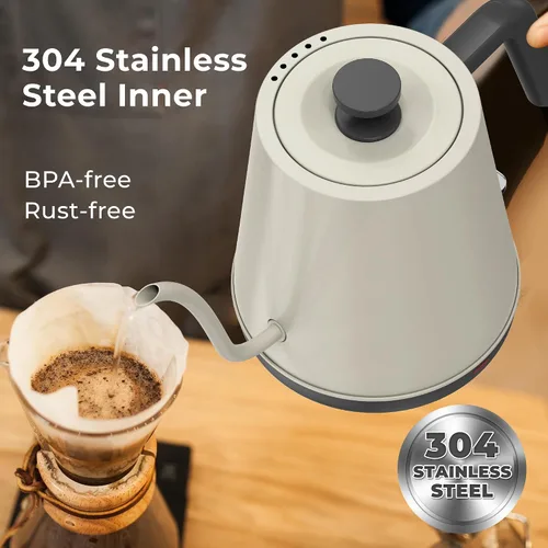 Miniatura 5 de NYOTA Hervidor eléctrico de cuello de cisne, hervidor de té eléctrico de 0.8 L de acero inoxidable 304, calentamiento rápido de 1200 W, hervidor