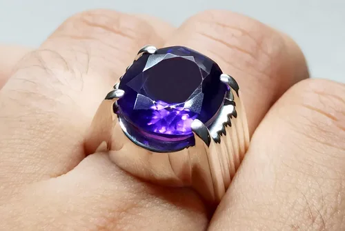 Miniatura 7 de Oval Cut 12 Carat Deep Purple Amethyst Mens Plain Ring Sterling Silver 925 Handmade Amethyst Ring Gift for Him