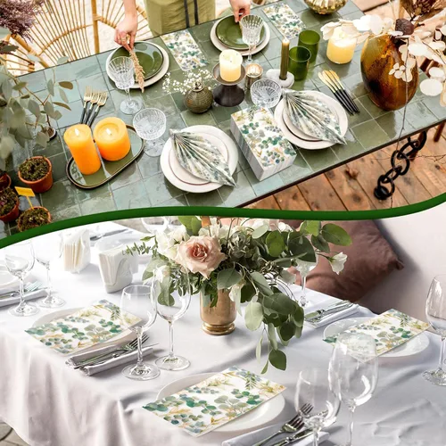 Miniatura 4 de Spiareal 120 servilletas de papel verde de 3 capas desechables para baño, hojas de eucalipto verde, servilletas decorativas para cena, para novia