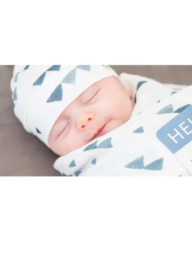 Miniatura 6 de Lulujo Baby Hello World - Juego de gorro y manta para recién nacido, triángulo azul azul ((Triangle Blue)
