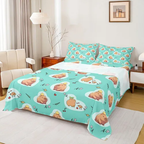 Miniatura 17 de Capybara - Juego de sábanas de regalo tamaño individual, juego de sábanas de decoración de animales kawaii Capybara para decoración de habitación