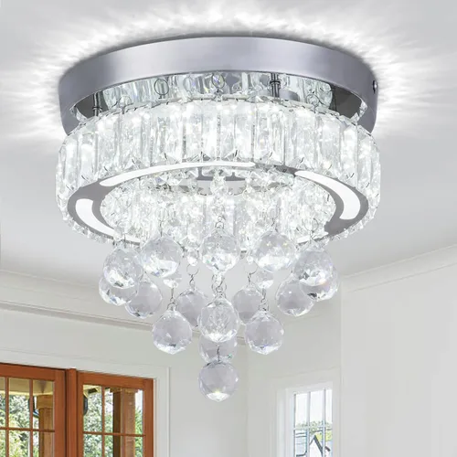 Miniatura 8 de Candelabro cuadrado de cristal moderno, lámpara LED de techo de cristal empotrada para comedor, dormitorio, sala de estar, pasillo (blanco)