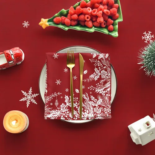 Miniatura 5 de Horaldaily Mantel de Navidad rectangular de 60 x 84 pulgadas, diseño de hojas florales, lavable, para decoración de fiestas, pícnic, cenas Rojo