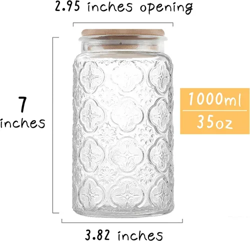 Miniatura 2 de Custde Tarros de almacenamiento de vidrio con tapa hermética, recipiente de 35 onzas para encimera de cocina con tapa de bambú, azúcar morena