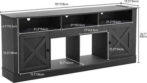 Miniatura 2 de DWVO Soporte de TV para televisor de 75/80 pulgadas, centro de entretenimiento, consola de medios con luz LED, gabinete de TV con puertas de granero