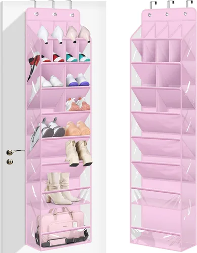Miniatura 9 de MISSLO Organizador de zapatos transparente para colgar sobre la puerta, con bolsillos profundos y grandes, para armario, 20 pares de soportes