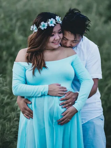 Miniatura 5 de YnimioAOX Vestido de maternidad de manga larga con hombros descubiertos para mujer, para fotografía, vestido de maternidad de gasa para sesión