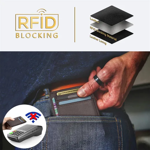 Miniatura 147 de Travelambo billetera mediana y minimalista de cuero para bolsillo frontal, con bloqueo de interferencia de radiofrecuencia