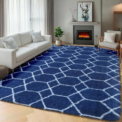 Miniatura 71 de ONASAR Alfombras de área para sala de estar y dormitorio, alfombra esponjosa lavable de 5x8 pies gris y blanca, alfombra de piso suave, afelpada