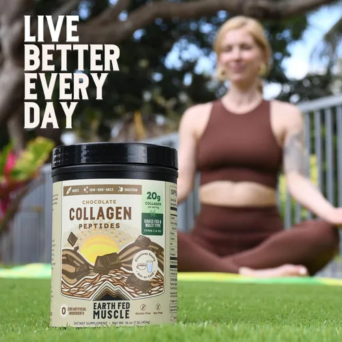 Miniatura 7 de Earth Fed Muscle Péptidos de colágeno de chocolate, certificados por terceros. 0.71 oz de proteína, chocolate, alimentado con hierba, sin OMG, sin
