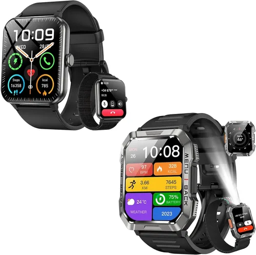 Blackview Reloj inteligente militar 2025 para hombre (respuesta/hacer llamadas), reloj inteligente deportivo al aire libre con linterna/batería de