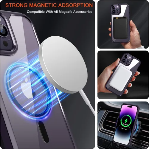 Miniatura 4 de TENDLIN Funda magnética compatible con iPhone 14 Pro [compatible con MagSafe] funda protectora suave transparente de parte trasera dura (morado)