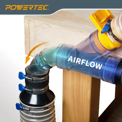 Miniatura 5 de POWERTEC 70336-P2 2-1/2" OD 90 grados Codo - Conector colector de polvo de plástico ABS (transparente), paquete de 2