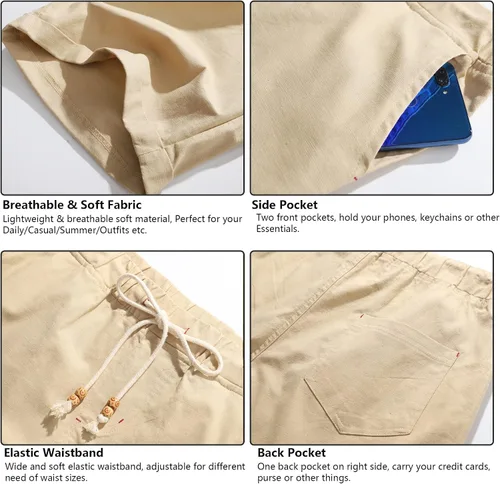 Miniatura 5 de Boisouey - Pantalones cortos de verano para hombre, de lino, estilo informal