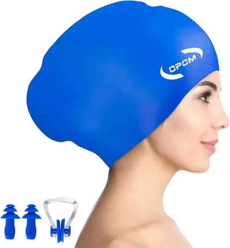 Miniatura 9 de Gorro de natación de silicona para mujer, sombreros de natación gruesos de alta elasticidad para cabello largo, gorras de natación para mujeres