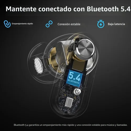 Miniatura 6 de TOZO Crystal Pods - Auriculares inalámbricos híbridos con cancelación activa de ruido, controladores de 0.394 in, graves profundos, 4 micrófonos
