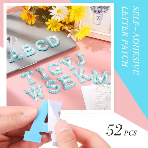 Miniatura 2 de WILLBOND 52 Piezas Parches Autoadhesivos de Letras con Perlas y Diamantes de Imitación A-Z Calcomanías de Letras con Diamantes de Imitación