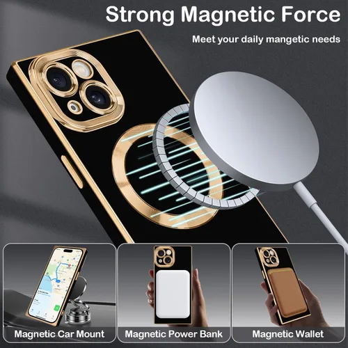 Miniatura 2 de Funda magnética para iPhone 15 compatible con Magsafe, TPU suave plateado a prueba de rayones con lente totalmente cubierta compatible con carga