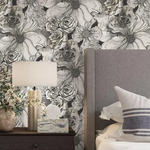 Miniatura 3 de NextWall Harry & Grace Ink Rose - Papel tapiz para despegar y pegar, diseño floral abstracto (Mocha y Niebla Azul)