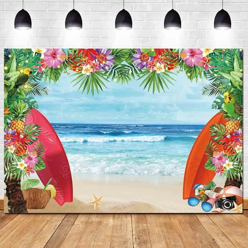 Miniatura 11 de HQM Fondo de fotos con temática de playa tropical de verano, 5 x 3 pies, tela para conchas de playa, Hawaii, flor de mar azul, para niños