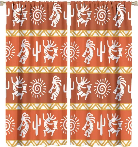 Miniatura 50 de Kokopelli - Cortinas opacas para cocina, decoración de sala de estar, dormitorio, 21 x 45 pulgadas, 2 paneles