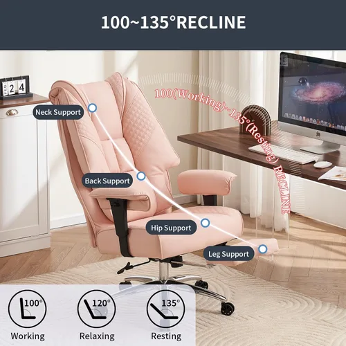 Miniatura 5 de EXCEBET Silla de oficina grande y alta, hasta 400 libras, con asiento ancho, silla ejecutiva de oficina de cuero con respaldo alto y reposapiés