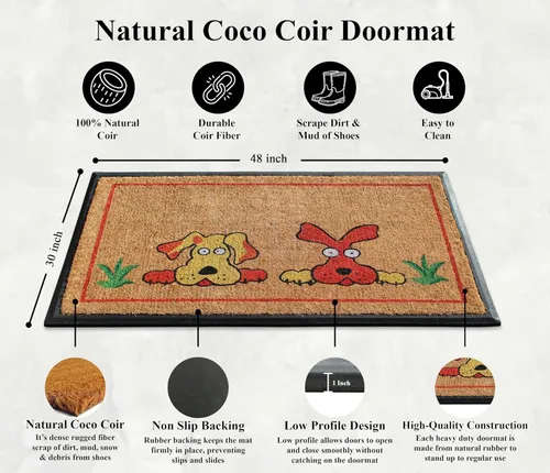 Miniatura 143 de A1HC Tapete para Puerta de Fibra de Coco Natural y Caucho, 30"x48" – Grueso, Duradero, Resistente, Anti-Desprendimiento, Resistente a