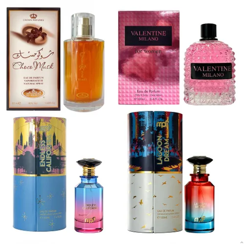 Miniatura 40 de AFLUXE Set de perfume para mujer, 4 piezas, colección Eau De Parfum de larga duración, almizcle Choco/Milano Mujer/6pm Rosa/7AM Fresh