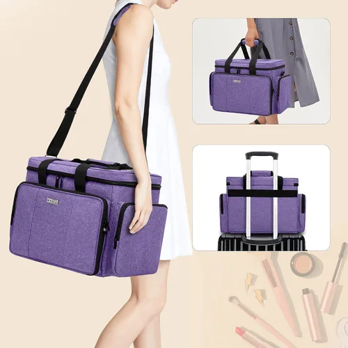 Miniatura 5 de BAFASO Bolsa de maquillaje grande con divisores extraíbles, estuche de maquillaje de viaje para cosméticos y suministros para el cabello
