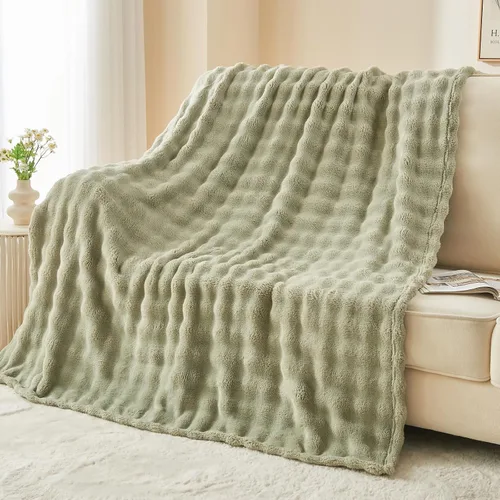 Miniatura 23 de NEWCOSPLAY Manta para Sofá Aqua Súper Suave de Franela Polar 3D Burbuja Ligera Manta de Cama para Uso en Todas las Estaciones (Aqua, Throw(50"x60"))