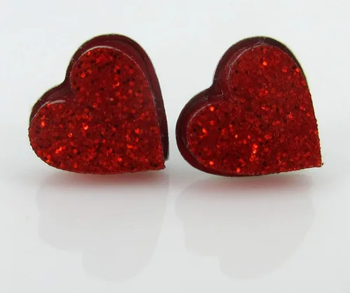 Miniatura 31 de Pendientes de botón de corazón acrílico con purpurina de acero inoxidable de 0.315 in