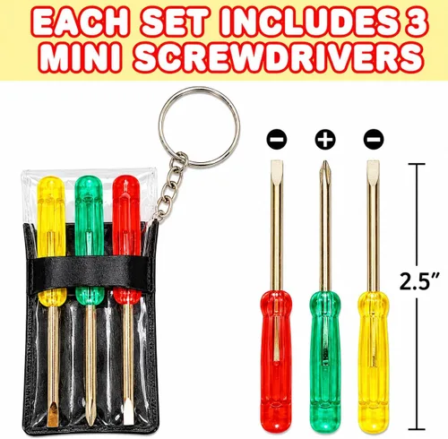 Miniatura 4 de ArtCreativity Juego de mini destornilladores con llavero (paquete de 12) – Regalos a granel del día del padre, 3 destornilladores en una práctica