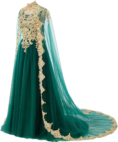 Miniatura 2 de Kivary Vestidos de noche largos de encaje dorado vintage con capa, Oro