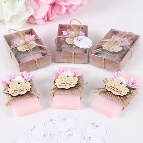Miniatura 8 de Paquete de 10 decoraciones para baby shower de Happy Times Favors, regalos para baby shower, jabón mini vegano personalizado hecho a mano con aroma