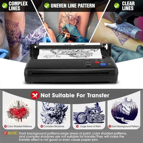 Miniatura 5 de Impresora fotocopiadora de plantillas de transferencia de tatuajes con 20 piezas de papel de transferencia de tatuajes, kit de tatuaje térmico