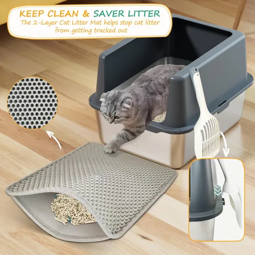 Miniatura 4 de Caja de arena para gatos de acero inoxidable, bandeja de arena de metal cubierta, bandejas de arena para gatos con lados altos, caja de arena