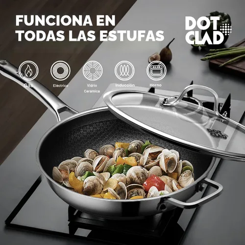 Miniatura 4 de DOTCLAD Juego de utensilios de cocina híbridos de acero inoxidable de 3 piezas, wok de 12 pulgadas con tapa, sartén de 10 pulgadas, sartén de 12