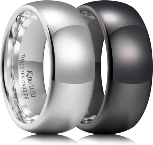 Miniatura 58 de King Will Alianza de boda de carburo de tungsteno para hombres y mujeres, anillos de promesa para parejas abovedados de alto pulido