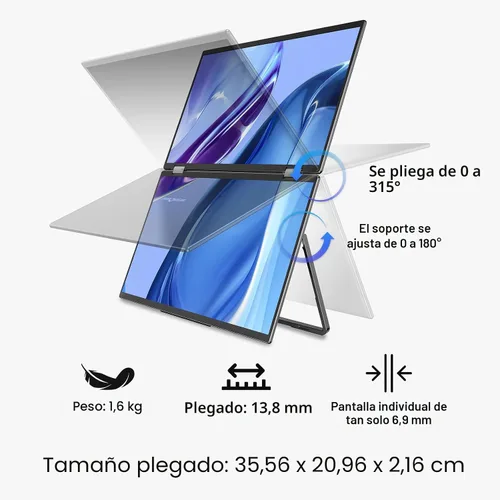 Miniatura 6 de InnoView Monitor Portátil Dual 4K de 15.6 pulgadas 3840x2160P 100% sRGB Owl Eye Vision - Diseño Plegable con Ajuste de Pantalla de 315°, Soporte