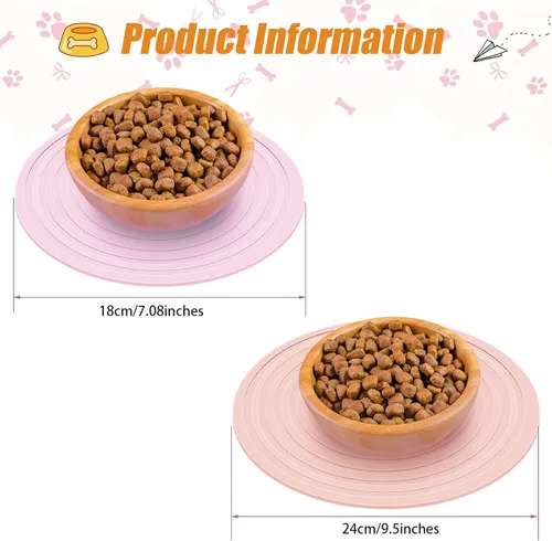 Miniatura 2 de Tapete de silicona de 2 piezas de comida para mascotas para perros y gatos, mantel individual para evitar el desbordamiento de alimentos y agua