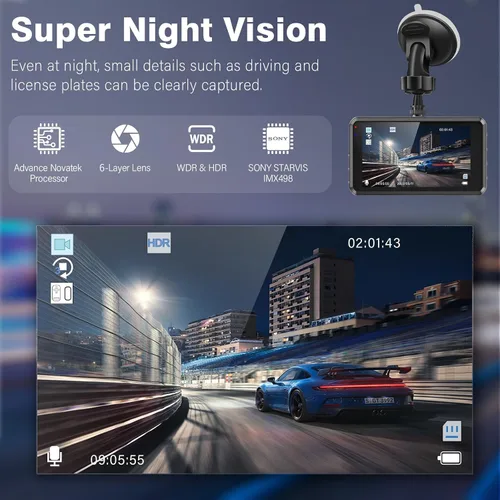 Miniatura 3 de Cámara de tablero dual 2K para automóviles, tarjeta SD 64G gratis, cámara de tablero FHD 2K+1080P frontal y trasera, pantalla IPS de 3.2'', cámara