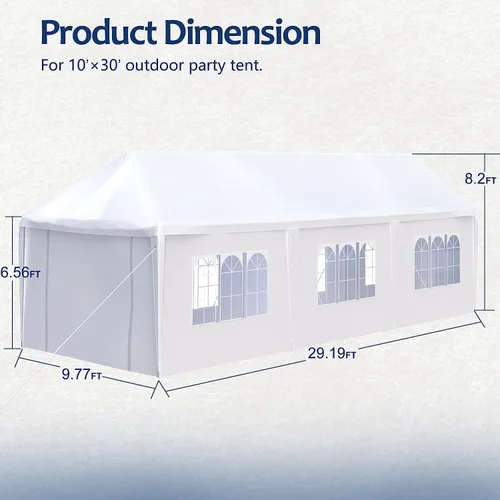 Miniatura 6 de Tienda de campaña portátil instantánea de 10 x 30 pies, tienda de campaña grande para fiestas con 8 paredes laterales y 2 puertas con cremallera
