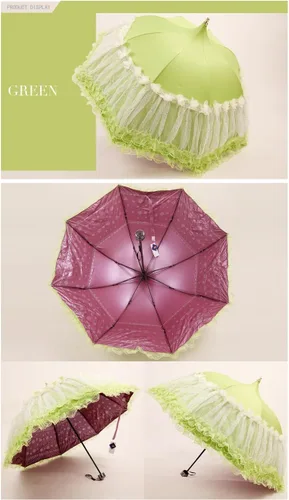 Miniatura 5 de Honeystore Pagoda Parasol 3 Folding Lace Totes Sun Rain Wedding Ruffle Umbrella