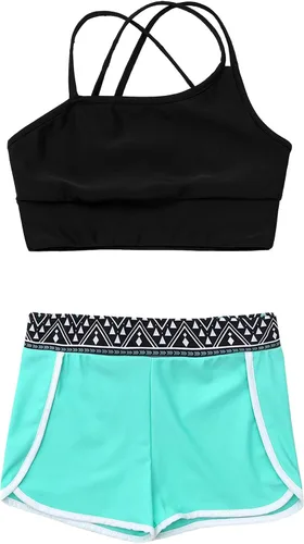 Miniatura 3 de YEAHDOR Kids Girls Ballet Jazz Dance Costume Crop Top with Shorts Pantskirt 2 Piece Gymnastic Outfit Dancewear