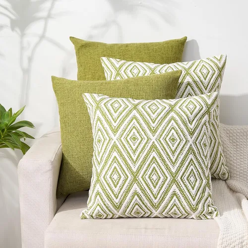 Miniatura 33 de HPUK - Juego de 4 fundas de cojín decorativas, de lino, para sofá o sala de estar, 18 x 18 pulgadas, diseño geométrico, color azul aguamarina