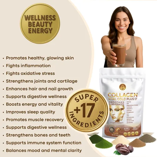 Miniatura 8 de Vital Life - Polvo de péptidos de colágeno + 17 súper ingredientes, 1 libra (paquete de 12), sabor a cacao, apoya el cabello, la piel, las uñas