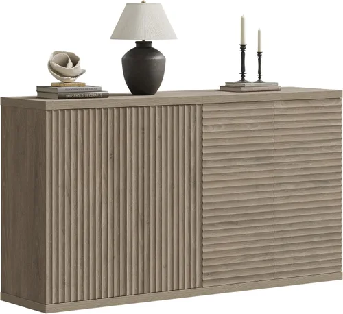 SICOTAS Armario de buffet con aparador de almacenamiento, diseño moderno con puertas y estantes, consola multimedia acanalada, mesa de café de